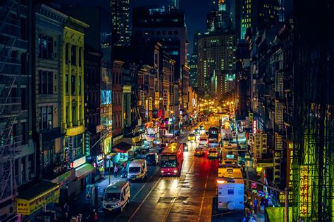 Building Car Chinatown City Light Manhattan New York Night Street ...