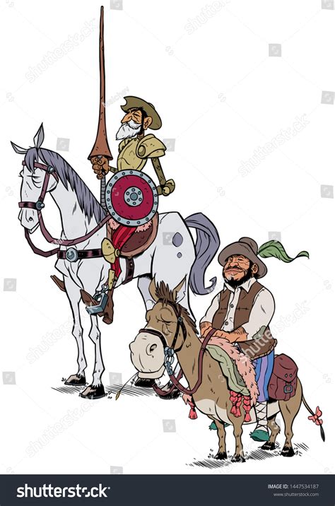 Cartoon Illustration Don Quixote Sancho Panza Stock Vector (Royalty ...