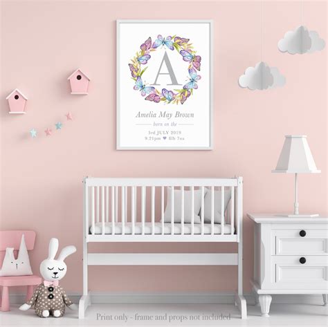 Gift for girl Personalised print for newborn baby. Butterfly | Etsy in ...