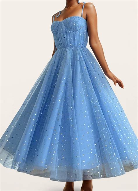 Enchanting Allure Light Blue Sparkly Tulle Maxi Dress Dresses | Azazie