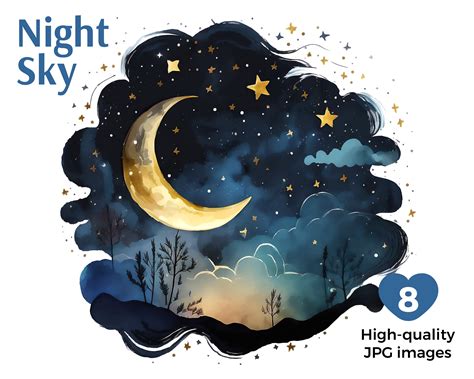 Watercolor Magical Night Sky Clipart 8 High Quality Jpgs - Etsy