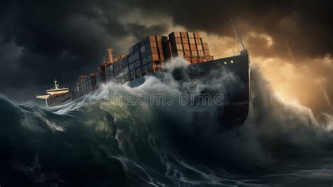 Container Ship in the Ocean during an Incredibly Powerful Storm ...