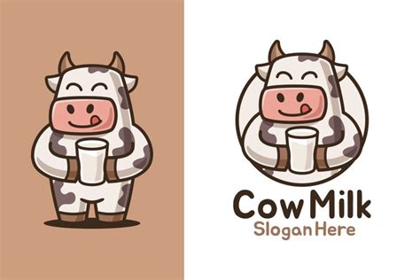 Cow Drinking Milk Cartoon Logo Design