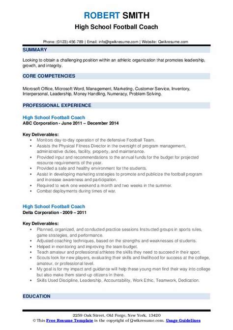 High School Football Coach Resume Samples | QwikResume