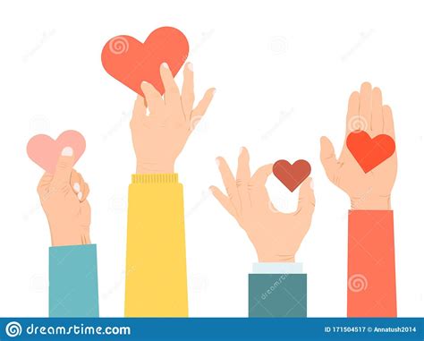 Hands Holding a Hearts Vector Illustration. Many Hands Hold Hearts To ...