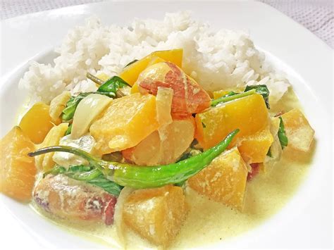 Jackfruit seeds Curry with Squash and Spinach