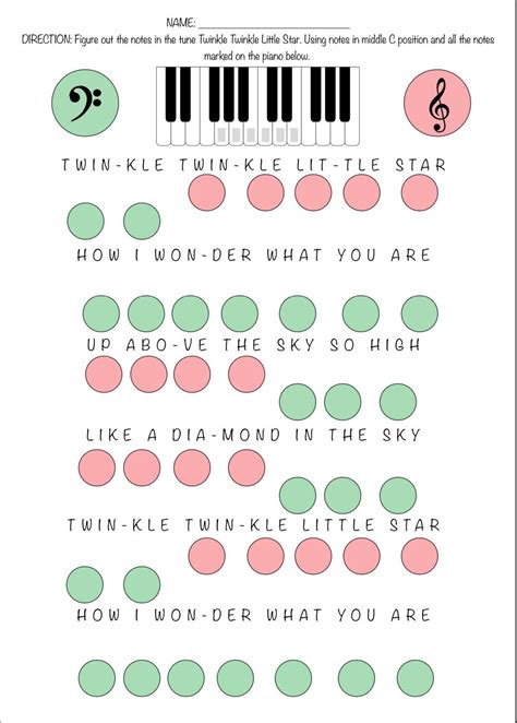 Twinkle Twinkle Little Star Piano Ear Training Sheet beginner - Etsy