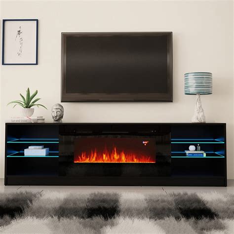 Boston 01 Electric Fireplace Modern 79" TV Stand at Futonland