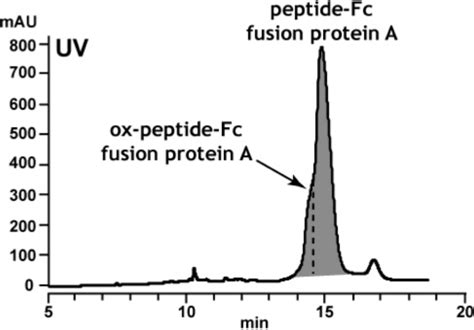 Chromatogram of the intact peptide-Fc fusion protein A and a chemically ...