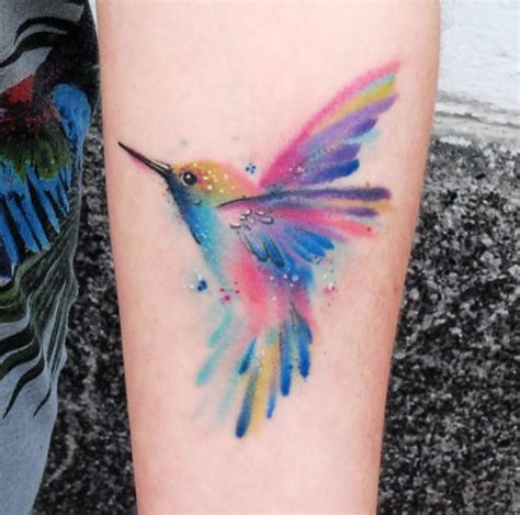 Watercolor Colorful Hummingbird Tattoo