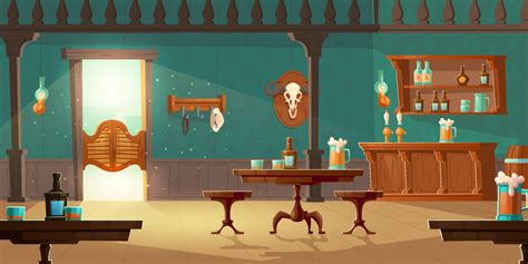 Cowboy saloon western retro bar empty interior 16962750 Vector Art at ...