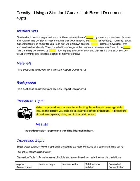 Lab Report Document - Density - Using a Standard Curve - Density ...