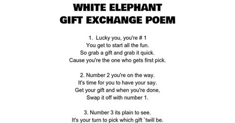 WHITE ELEPHANT Gift Exchange Poem | Gift exchange poem, White elephant ...