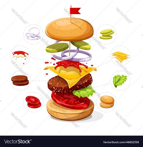 Cheeseburger ingredients set Royalty Free Vector Image