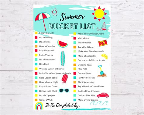 Summer Days Bucket List Printable/ Best Ideas Summer Checklist ...