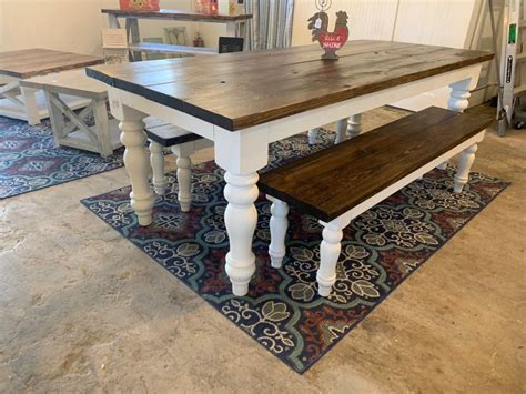 Rustic Farmhouse Table Set with Turned Chunky Legs, Includes two ...