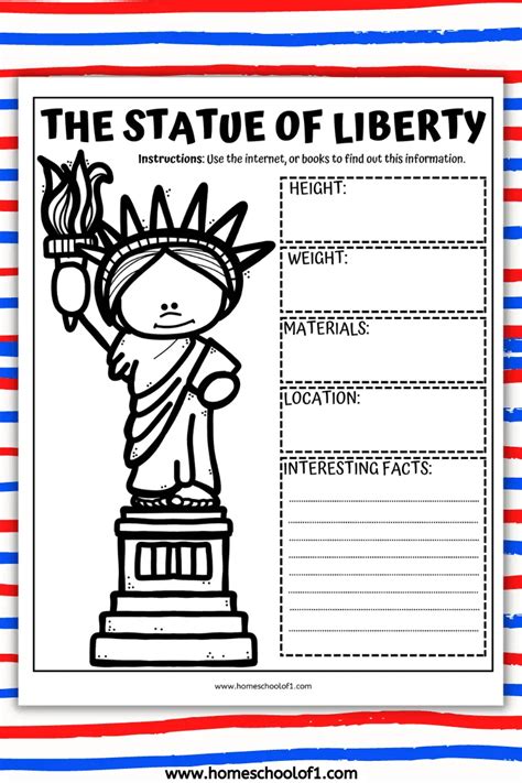 Free Statue of Liberty Worksheets for Kids - Homeschool of 1