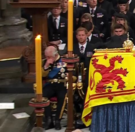 King Charles III tears up at Queen Elizabeth II's funeral