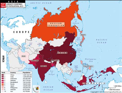 Asian Countries by Population, Map of Largest Countries in Asia by ...