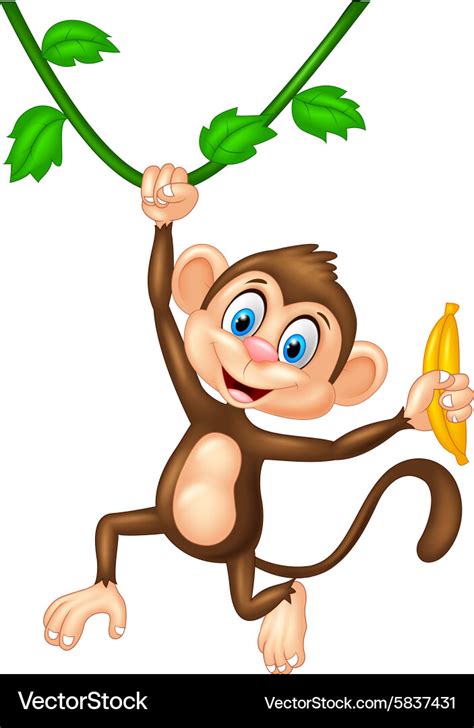 Cartoon monkey holding banana fruit Royalty Free Vector