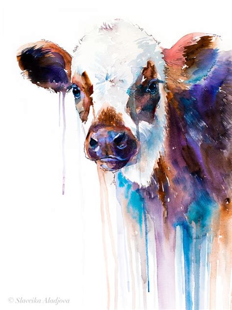 Cow Watercolor Painting Print by Slaveika Aladjova Animal - Etsy