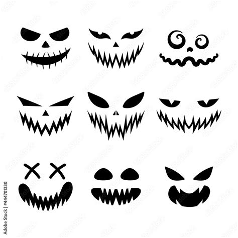 Set of scary and funny faces for Halloween pumpkin or ghost. Jack-o ...