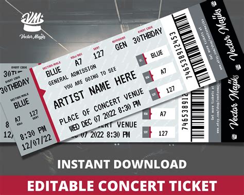 Concert Ticket Template Gift Certificate Personalized Event - Etsy