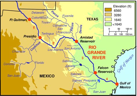 The Lower Rio Grande River with study Reaches 1, 2, 3 and 4. | Download ...