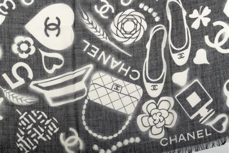 New Chanel Black Symbols Iconic Logo Cashmere Shawl For Sale at 1stDibs