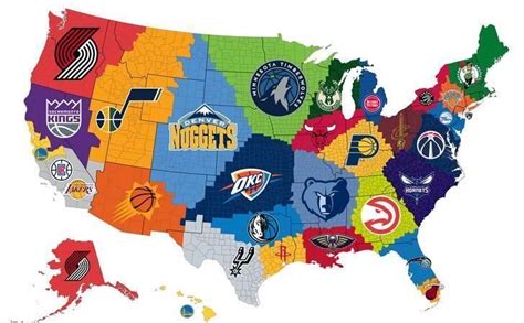 a map of the united states filled with different sports logos