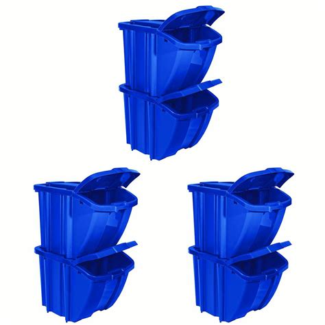 Suncast BH18BLUE2 Stackable Recycling Bin Containers with Lids, Blue (6 ...