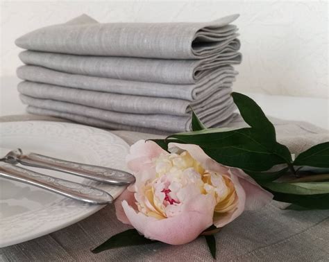 Linen napkin set of 50 for the wedding, Light grey napkins of natural ...