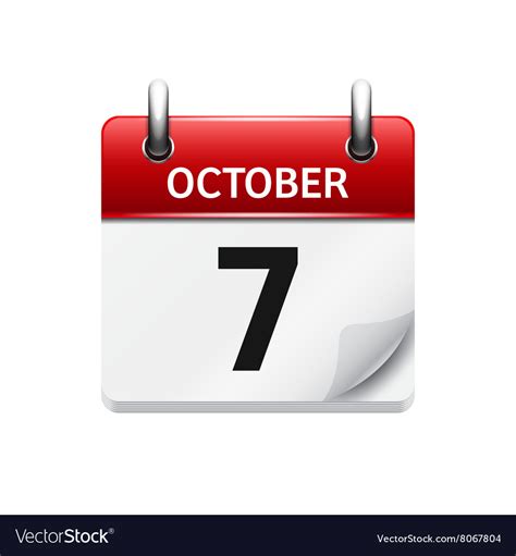 October 7 flat daily calendar icon Date Royalty Free Vector