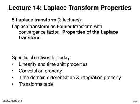 PPT - Lecture 14: Laplace Transform Properties PowerPoint Presentation ...