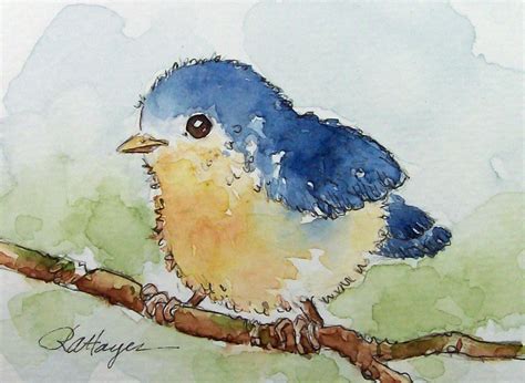 Watercolor Paintings by RoseAnn Hayes: Baby Bird Watercolor Painting