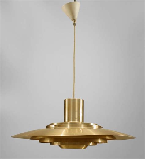 Scandinavian Mid-Century Modern Brass Disc Pendant Light at 1stDibs