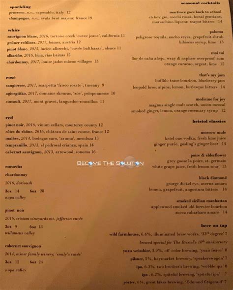 The Bristol Chicago Menu (Scanned Menu With Prices)