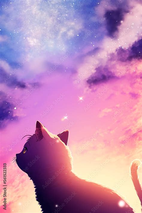 Cute anime cat wallpaper. AI Stock Illustration | Adobe Stock