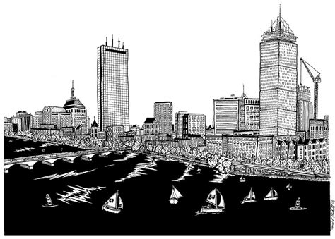 Boston Skyline Back Bay Drawing by Conor Plunkett - Fine Art America