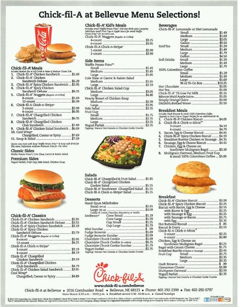 Chick Fil A Pdf Menu Bar