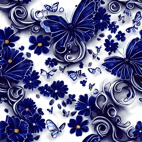 Navy Blue Floral Frame Pattern · Creative Fabrica