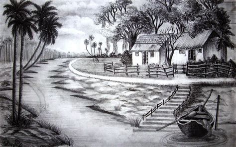 Landscape Pencil Sketches Of Nature Scenery - Draw-hub