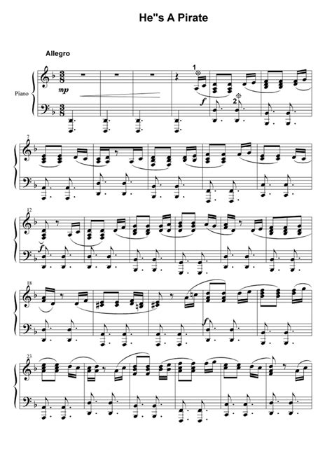 HE'S A PIRATE Easy Piano Sheet music | Easy Sheet Music