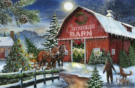 Country Barn, Team of Horses, Beautiful Detail, Digital Print, FABRIC ...