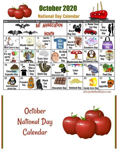 Printable calendar of National Days in October | National day calendar ...