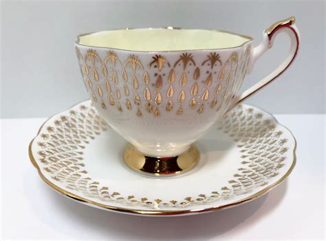 Antique Queen Anne Tea Cup and Saucer, English Bone China Cups, Yellow ...