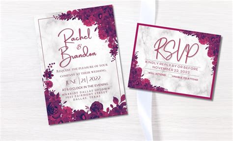 Magenta and White Wedding Invitation Template and RSVP Card - Etsy