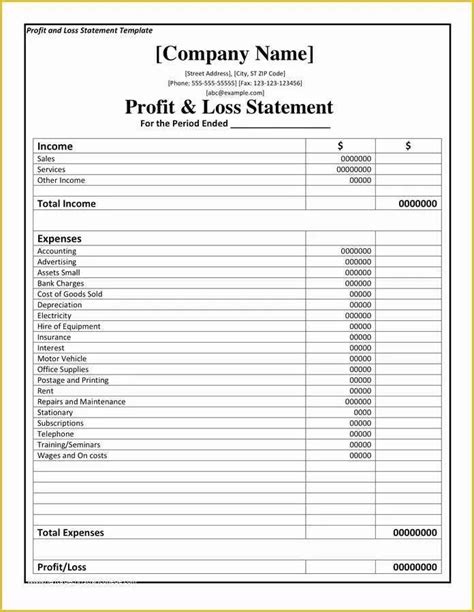 Profit and Loss Template Free Download Of Profit and Loss Statement ...