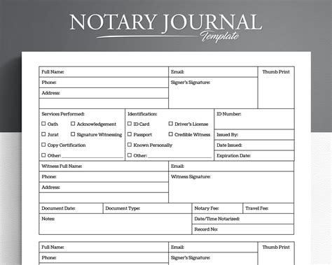 Printable notary journal notary log notary book printable pdf instant ...