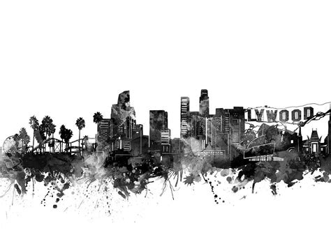 Los Angeles Skyline Black And White Drawing